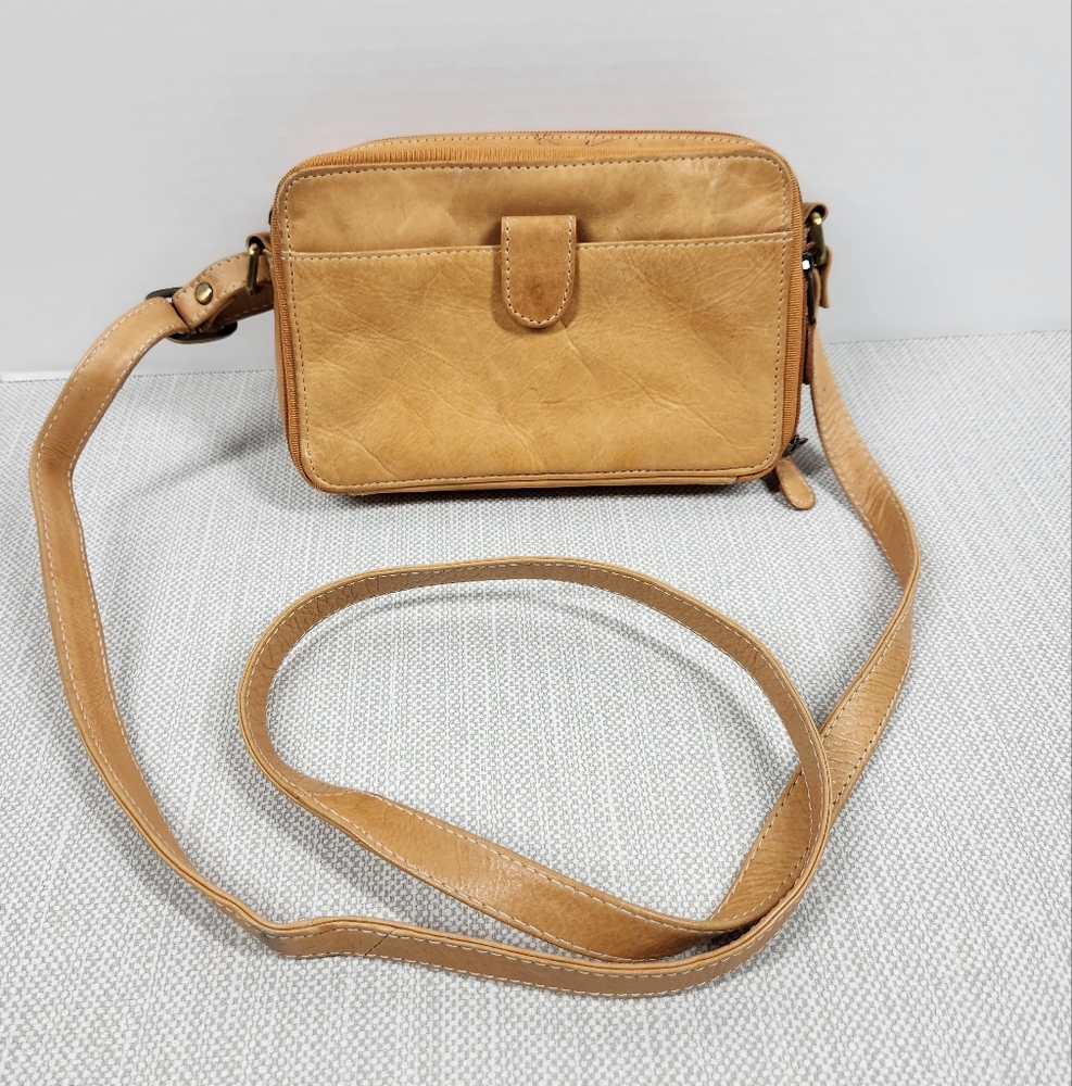 Northstyle Tan Leather Small Crossbody Bag Multi Compartment Travel